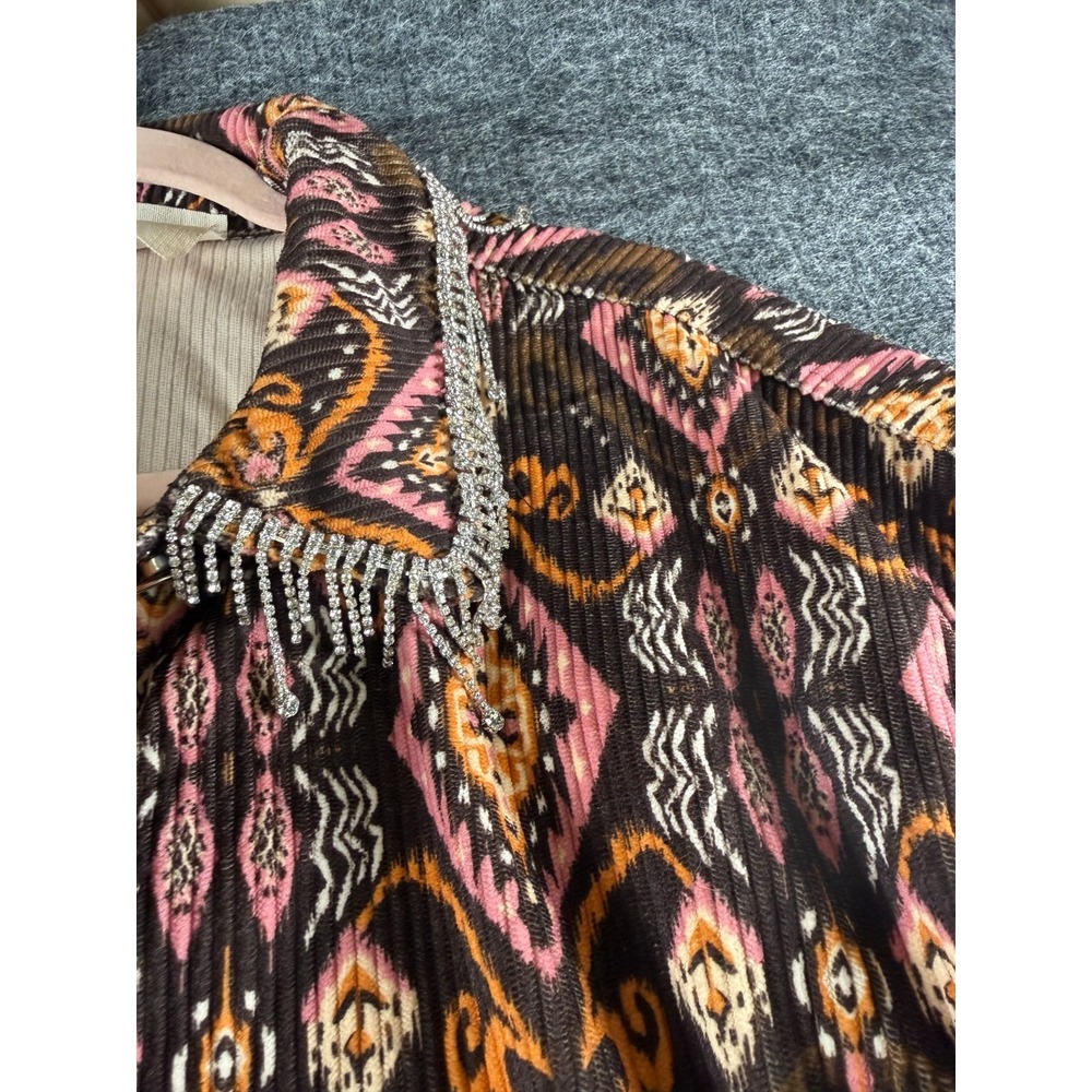 Savanna Jane Rhinestone Fringe Collar Jacket Shacket Multi Color Size Small - Picture 6 of 6